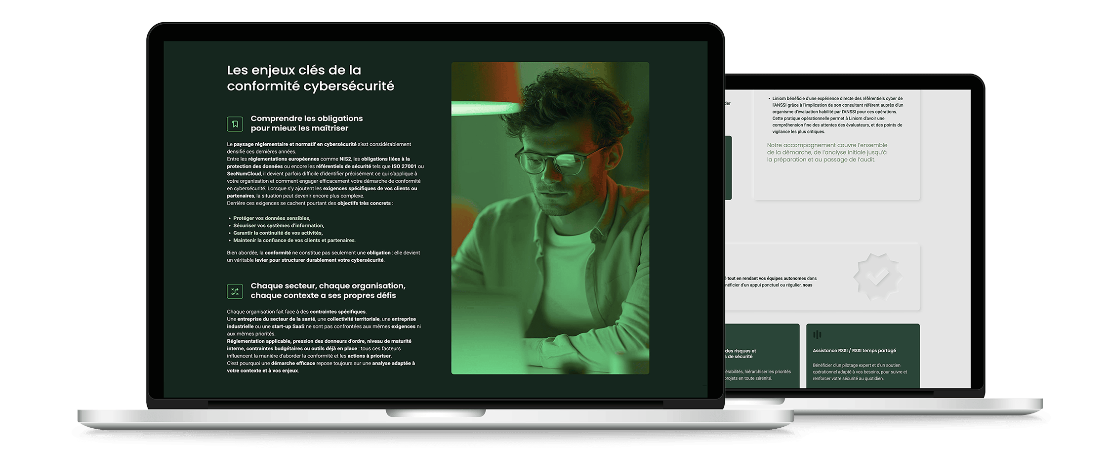 Ordinateurs montrant les deux univers graphiques du site Linom.fr